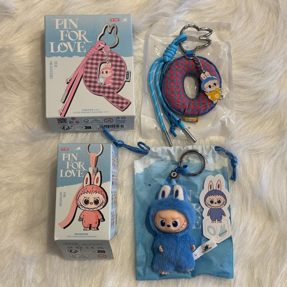 AUTHENTIC Labubu Pin for Love Plush Pendant + Letter Pendant Set – O